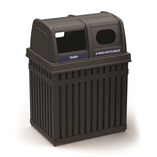 Commercial Zone® Parkview 2 Dual Trash and Recycling Center Receptacle, Black